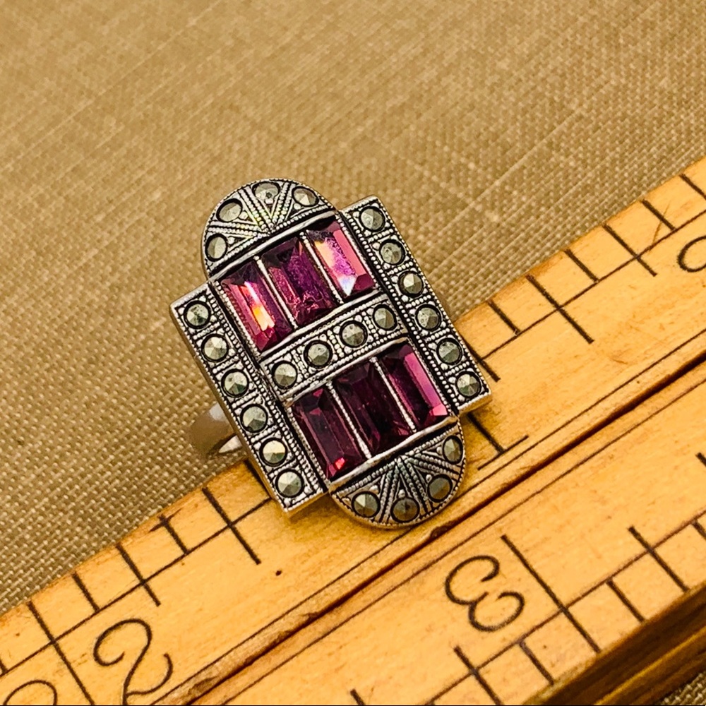 Vintage baguette ring Art Deco sterling sz 5 - 8 - Picture 2 of 11